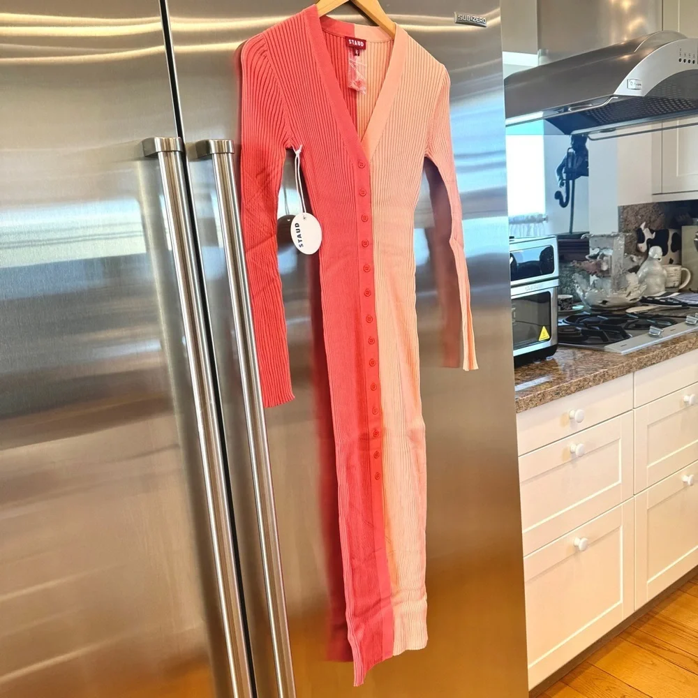 NWT Staud Shoko Sweater Dress in Bittersweet Peach Light Pink Blush Button Down